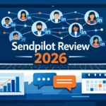 Sendpilot review 2026 - LinkedIn automation dashboard with multiple account management and outreach campaign graphics